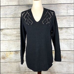Isabella Bird Cotton Knit long sleeve Sweater Navy Blue V-neck size M